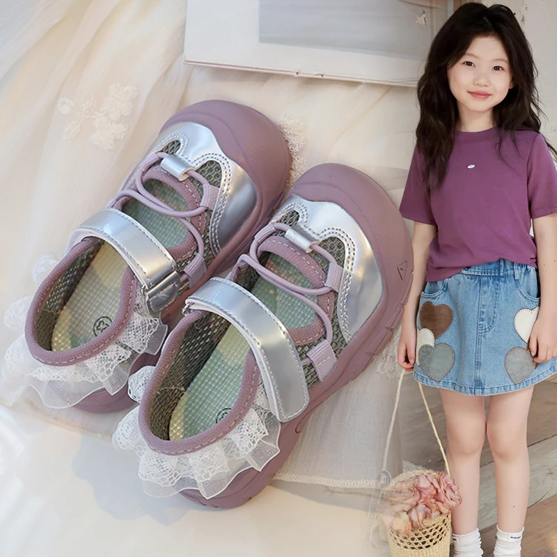 ABC女童凉鞋夏款2025新款女孩网面休闲鞋软底夏天儿童宝宝单网鞋
