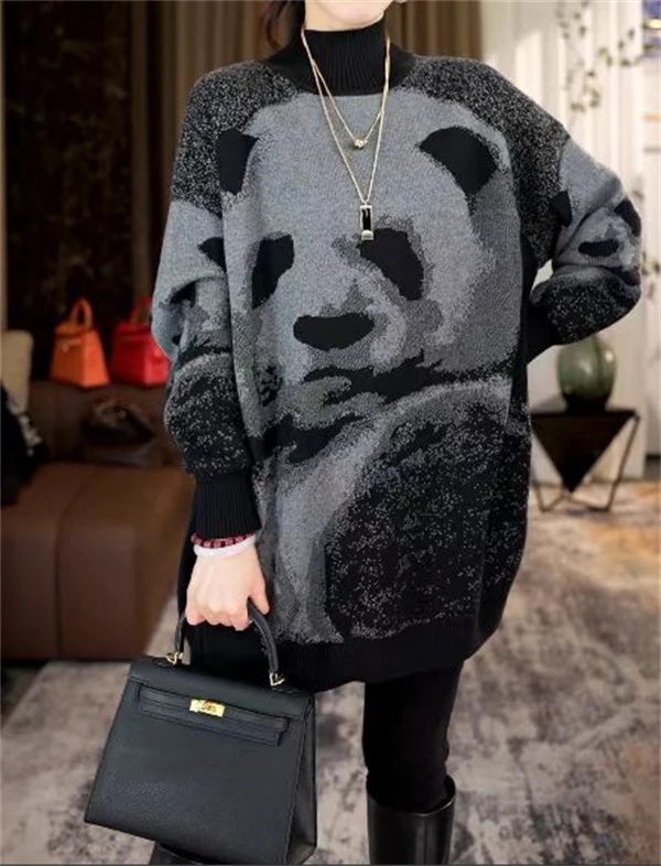 加厚保暖【福气熊猫】春夏必备时尚上档次洋气高档毛衣上衣-7023#
