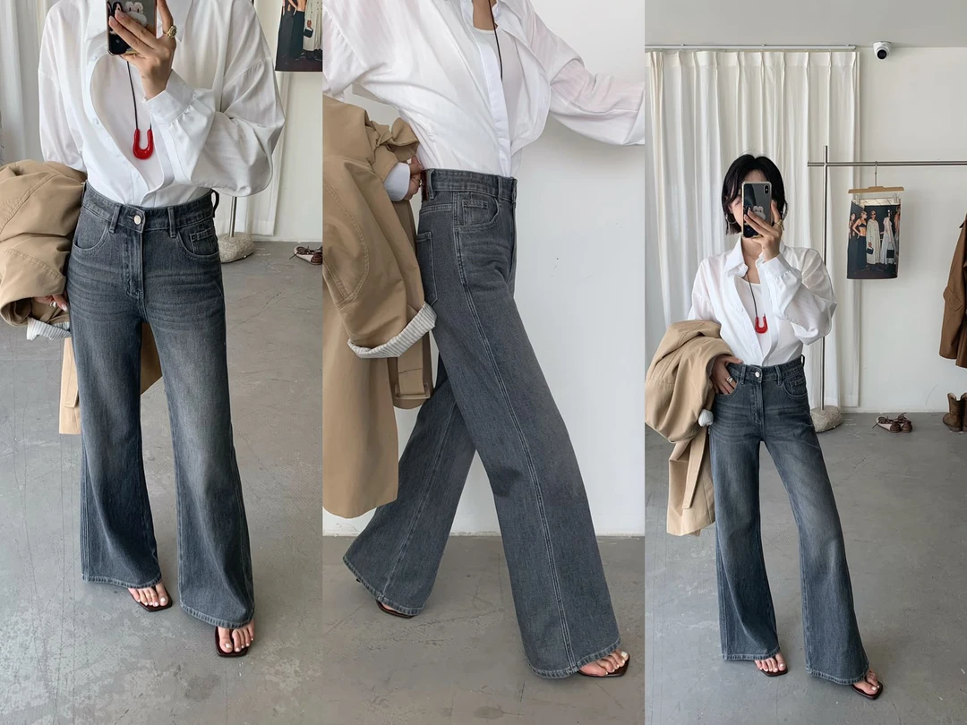 2025秋欧货新款安琦斯58809四面弹时尚百搭直筒喇叭裤牛仔裤女