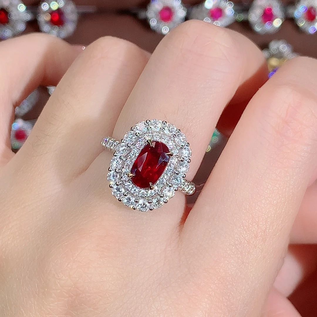 红宝石戒指18K金镶嵌2.08ct/天然宝石/七天无理由