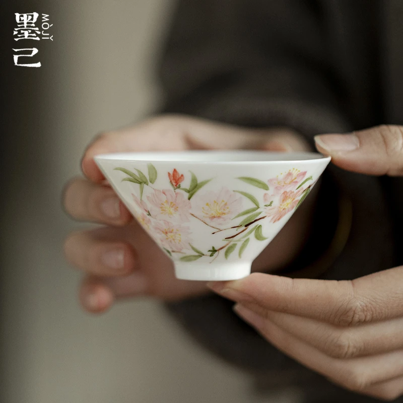 墨己 玉泥-桃花朵朵-斗笠杯