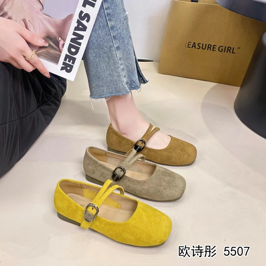 【主播专属】法式平头气质女单鞋年春季缪繆绒面晚风平底单鞋