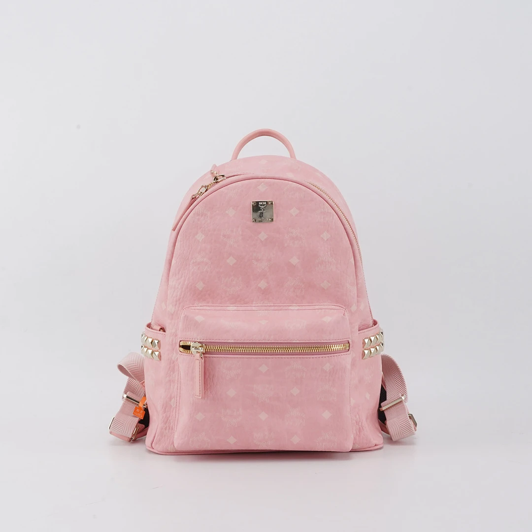 95新 MCM 【白菜】樱花粉 皮革 Medium中号 双肩包/BGG601780094