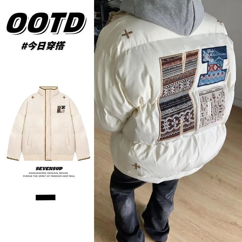 KID刺绣美式加厚棉服男女秋冬国潮情侣款棉衣保暖面包服外套