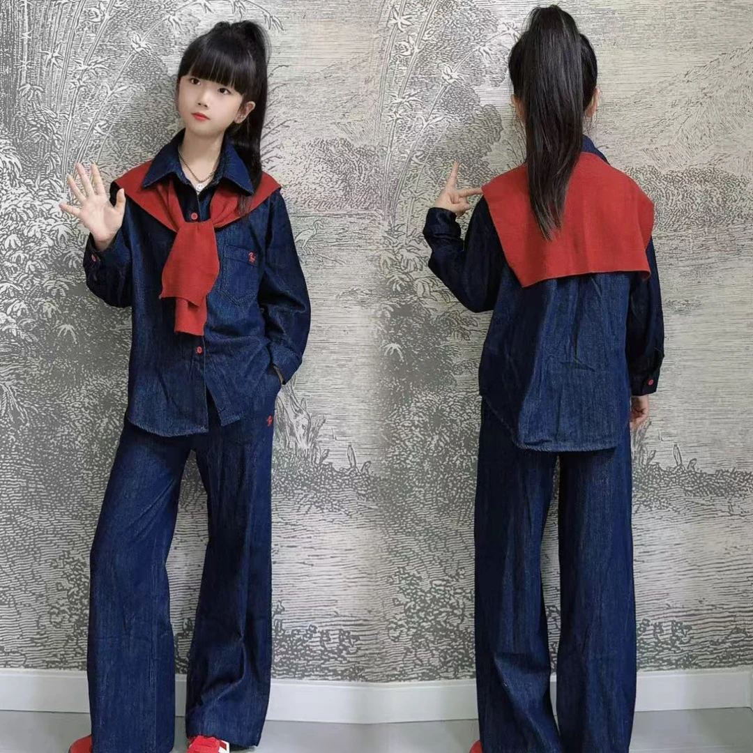 女童披肩牛仔套装秋装2025新款儿童秋季洋气中大童韩版两件套潮