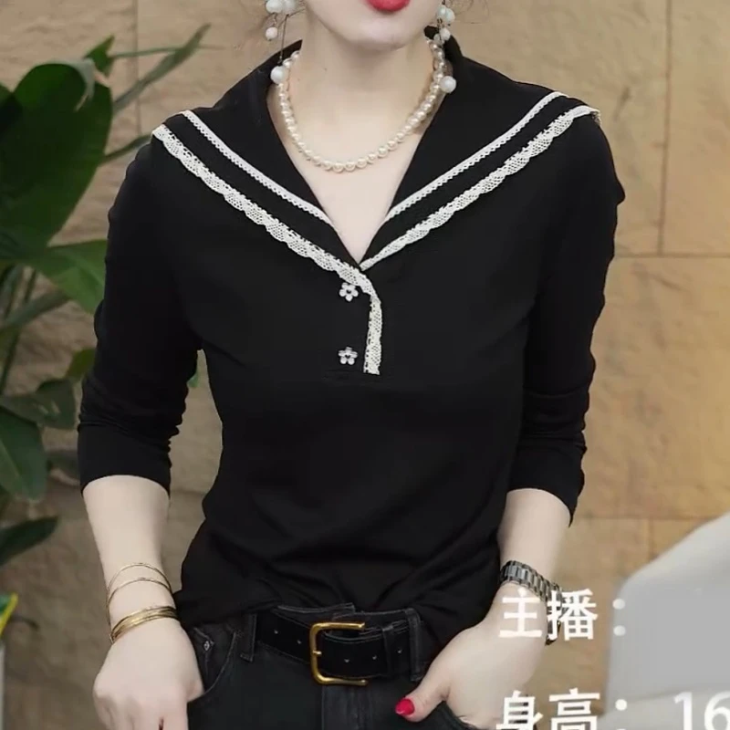 早秋新款时尚海军领长袖T恤修身百搭上衣LK2506310