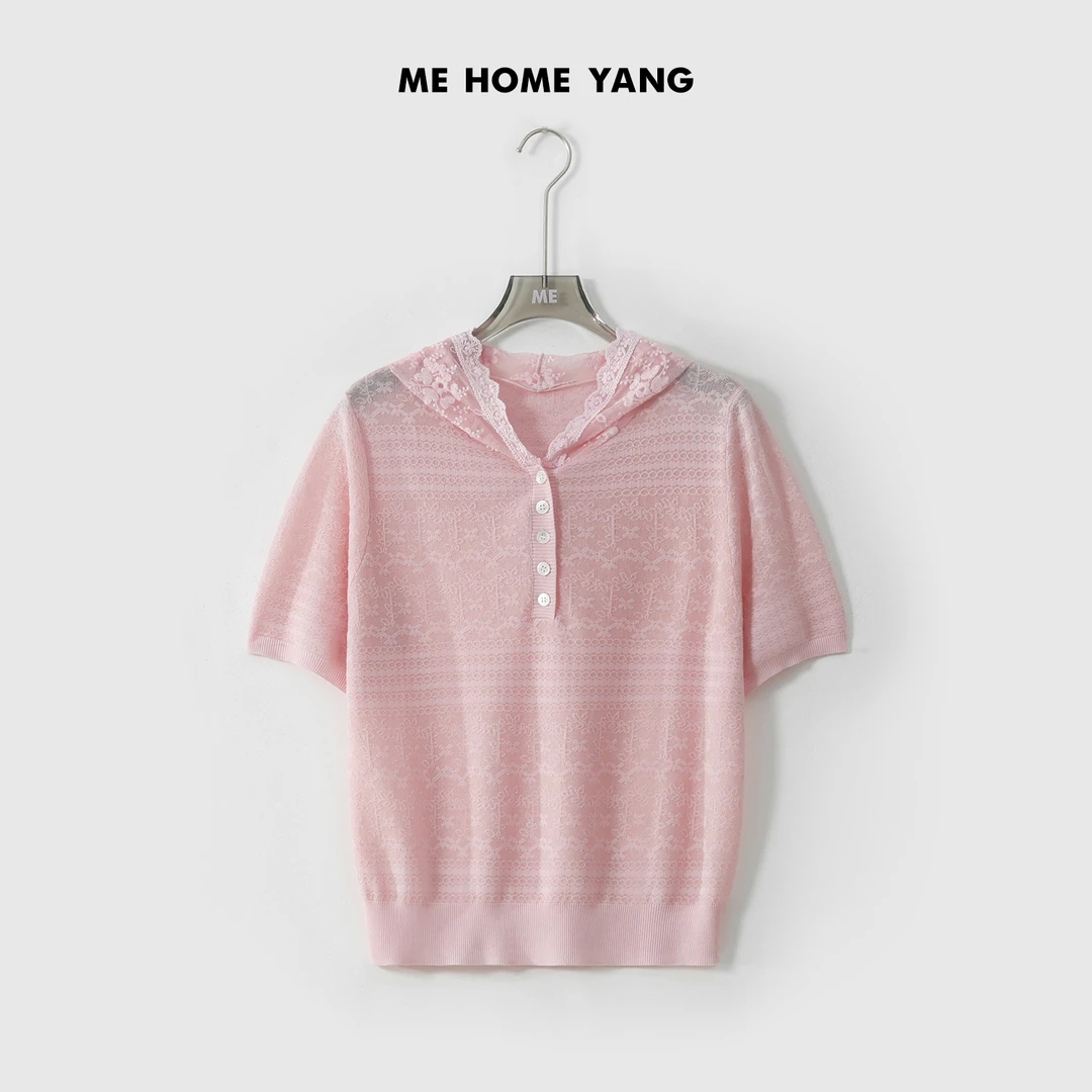 ME【花蕾连帽亨利衫】莱赛尔混纺重工蕾丝透气百搭针织衫MESS3639