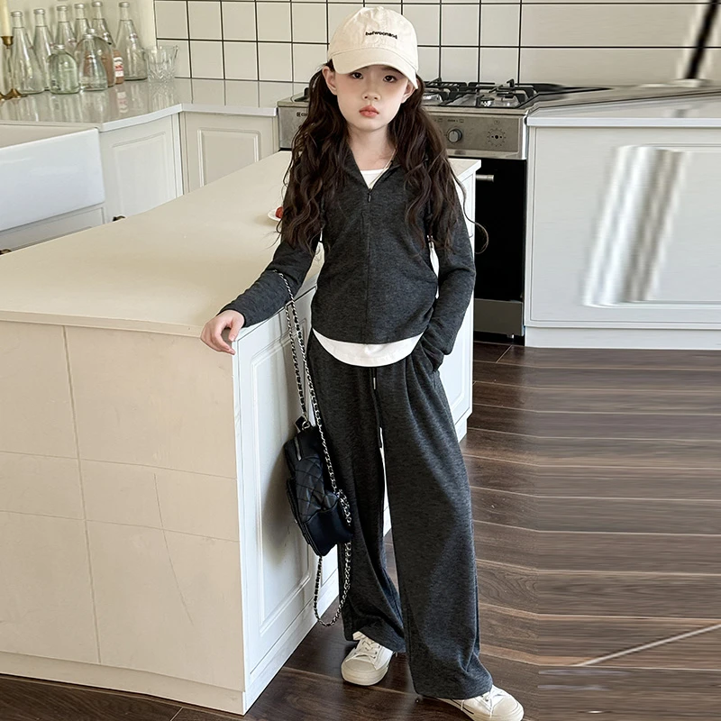 女童假两件连帽套装洋气春装2025新款中大童松弛慵懒风两件套垂顺