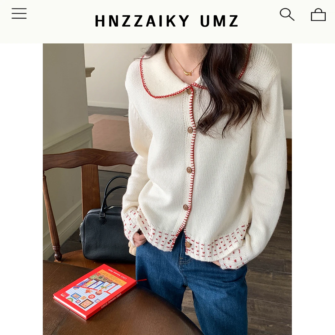 UMZ 氛围感手工春季新款撞色刺绣边针织开衫ZY2661