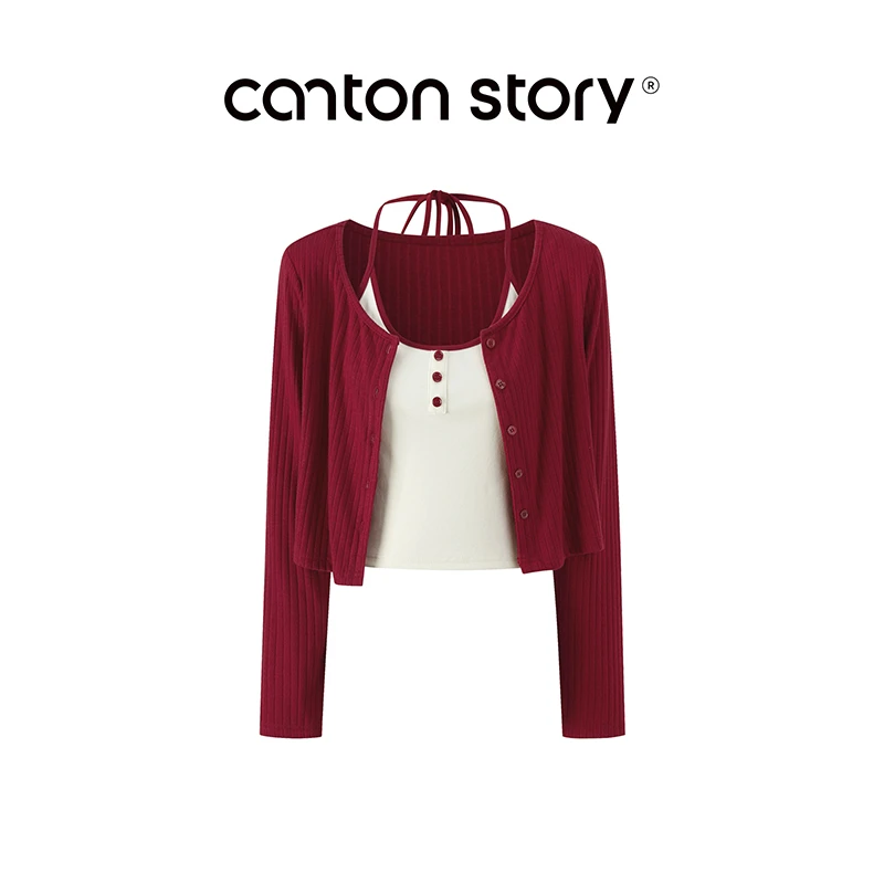 羊城故事【现现】短款针织开衫早秋辣妹百搭修身上衣外套 Y50852740