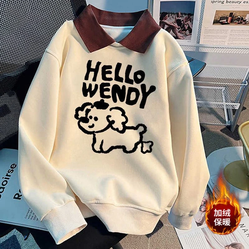 女童翻领卫衣秋冬2025新款洋时尚气童装潮流女童加绒衣服儿童上衣