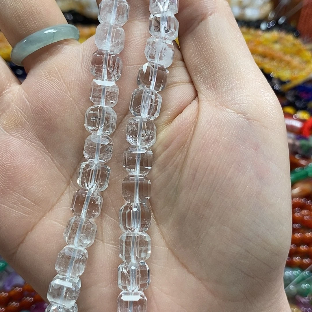 玛瑙/玉髓未镶嵌珠宝半成品天然白水晶方糖一条卡8mm