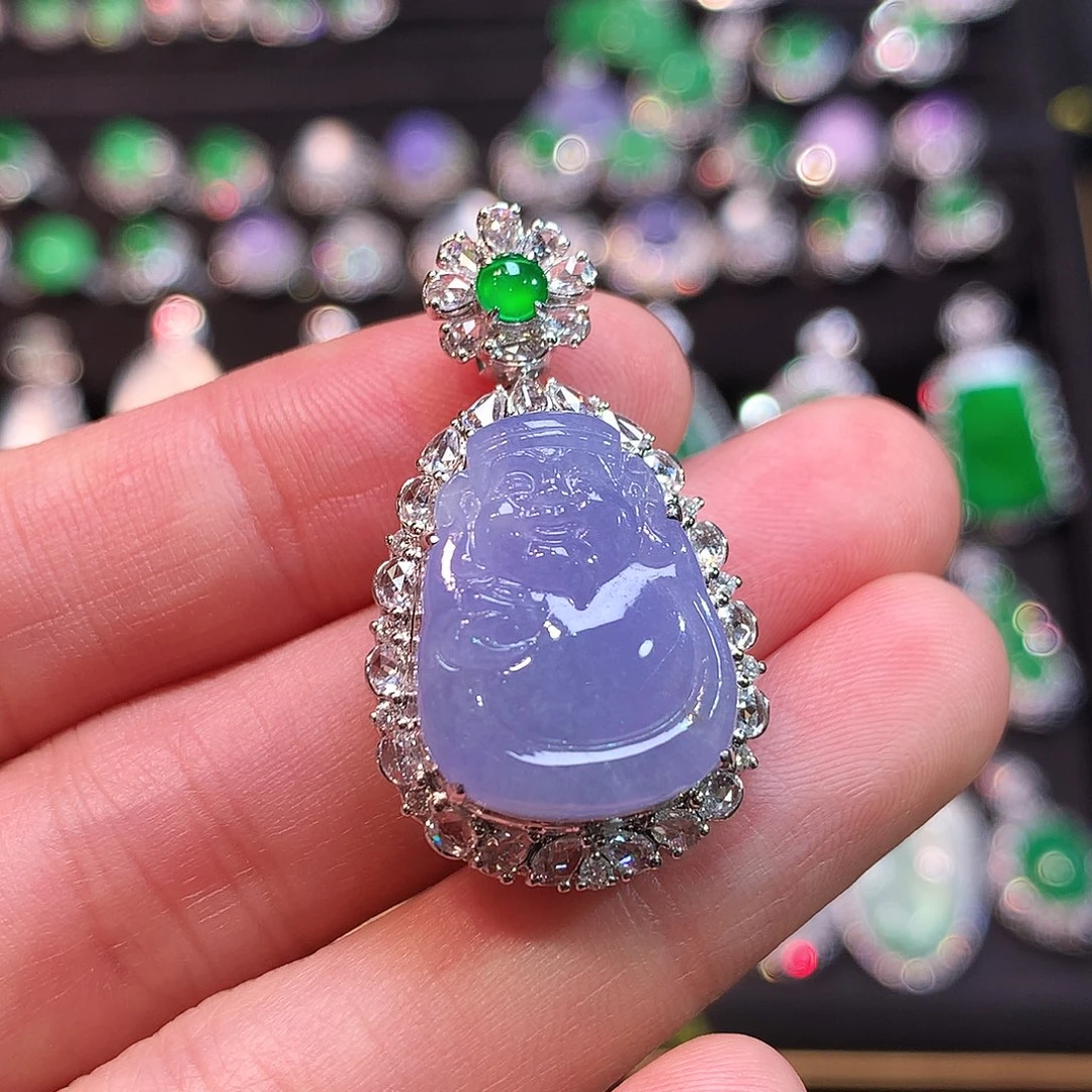 翡翠18K金镶嵌吊坠(赠链)高冰紫罗兰财神吊坠