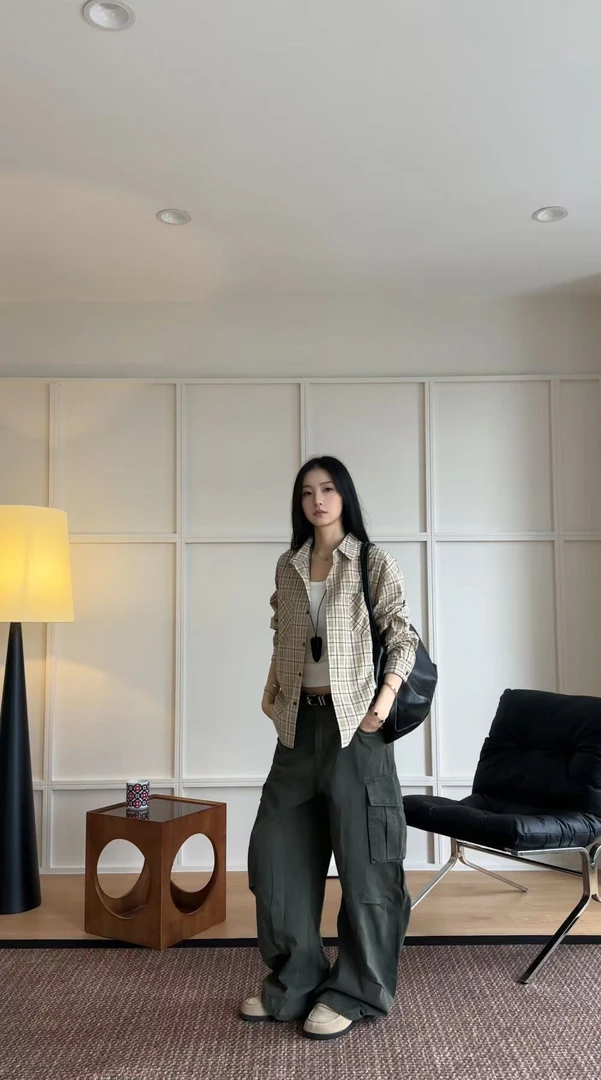 小ban 美式高街2025新款多口袋工装纯棉阔腿裤高腰宽松百搭休闲裤