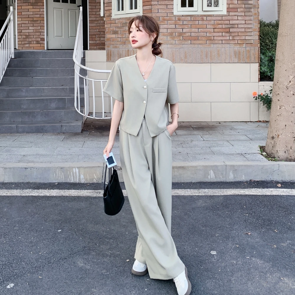 法式高级感气质小香风通勤套装女夏款名媛小西装搭配阔腿裤两件套