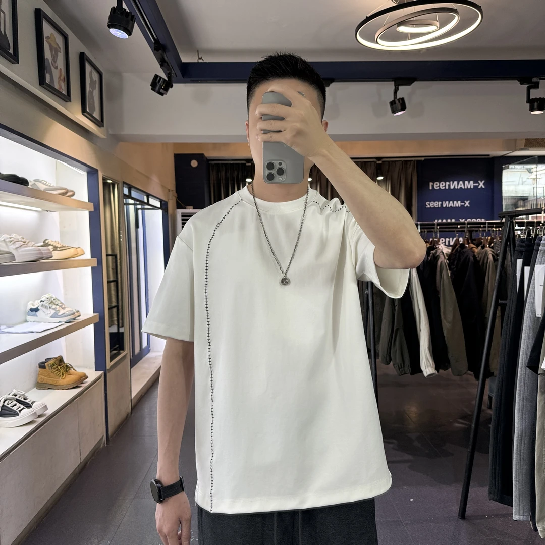 谢生严选【60支斜纹棉明线Tee】春夏肤感透气舒适时尚休闲男短袖T恤