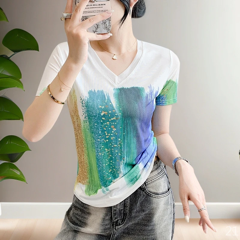 微胖高质量显瘦纱衣女人味修身短袖女款爆款2025新款洋气网纱t恤