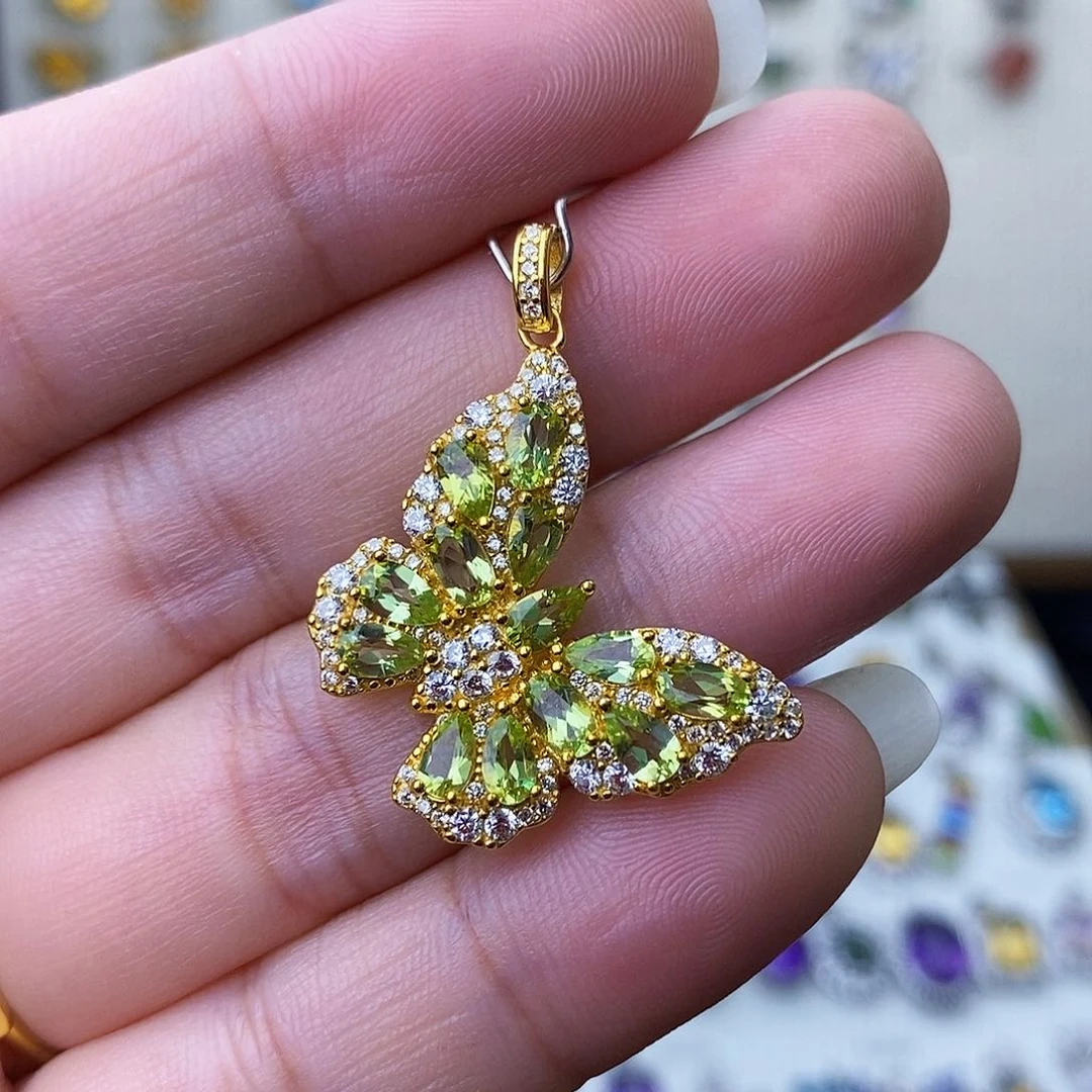 银S925镶嵌吊坠(不含链)橄榄石一物一证