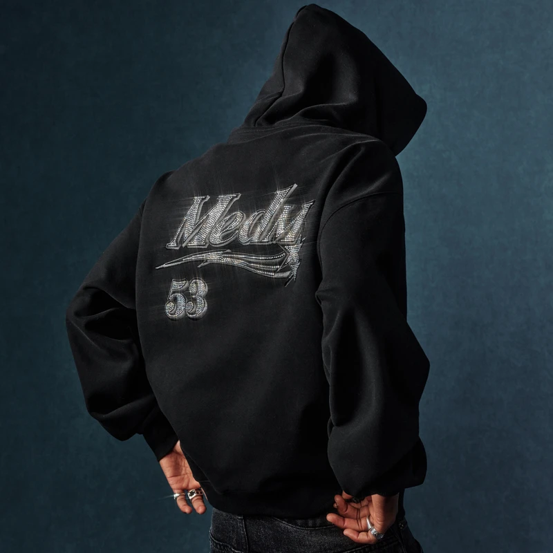 MEDM25SS星星贴钻连帽卫衣男春秋美式小众设计感欧若动感风情人节