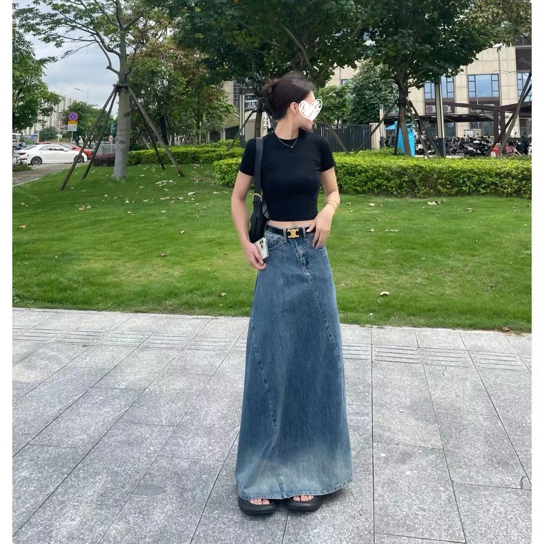 YIDENG夏季新款露腰设计感圆领显瘦百搭黑色短款打底修身辣妹上衣