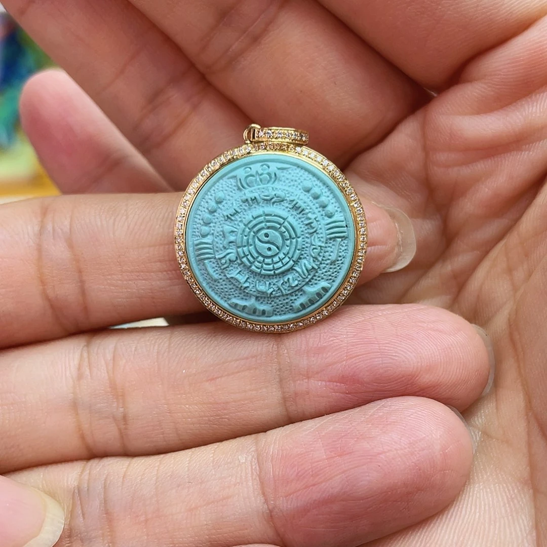 绿松石18K金镶嵌吊坠(不含链)