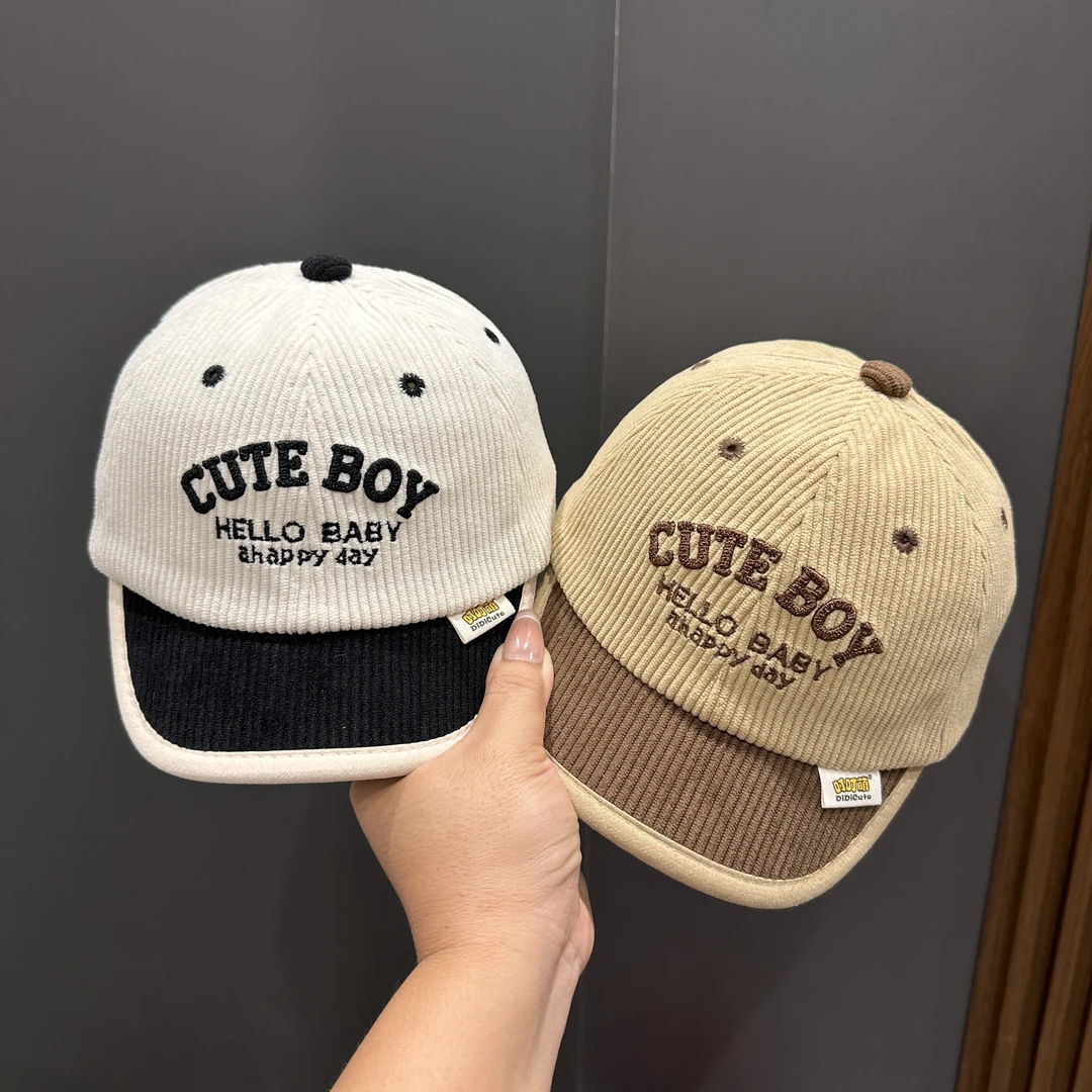 宝宝帽子秋冬款棒球帽灯芯绒保暖字母百搭男女宝太阳帽儿童鸭舌帽