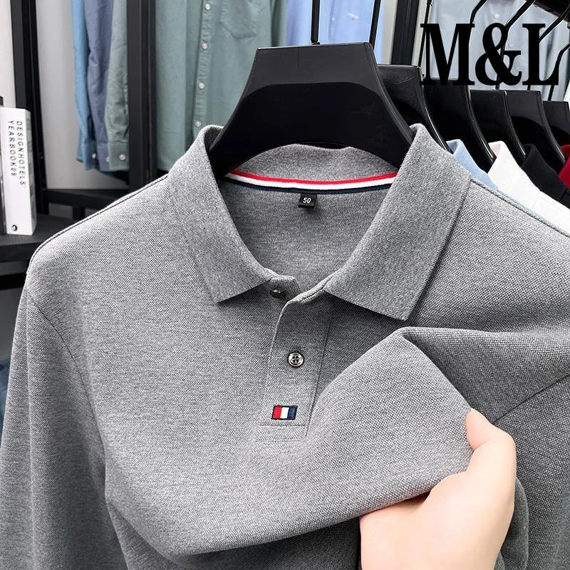 【澳门&专柜】下摆开 叉~100%纯棉男士长袖衫翻领中年爸爸秋季上