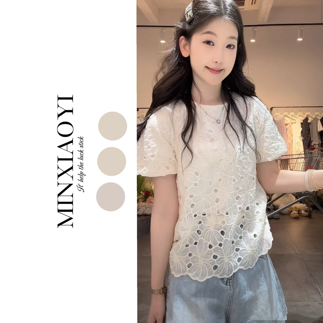 【闵笑一】花间柔光 浪漫夏季款时尚百搭短袖衬衫女显瘦上衣小衫