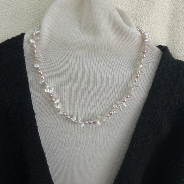 花瓣珍珠项链，手链套装，925银