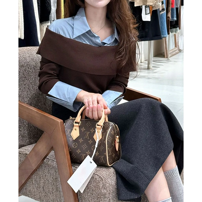 独特别致设计假两件上衣秋季女装2025新款气质超好看拼接针织衫潮