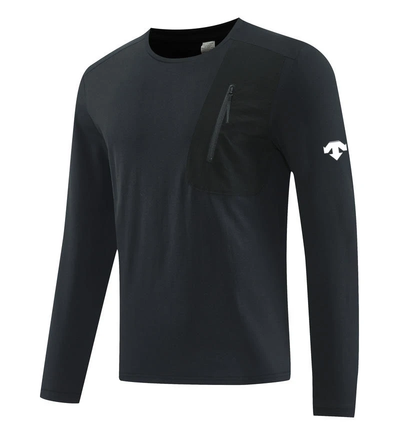 奥特莱斯撤柜丨迪桑家圆领拼色长袖速干T恤弹力运动透气男装男士