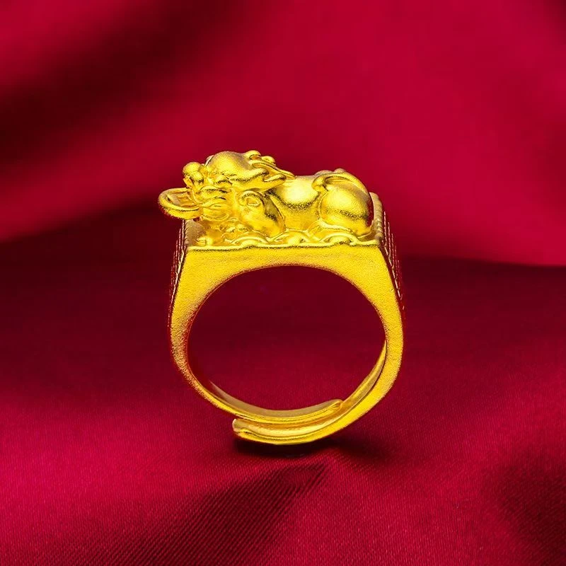 铜合金戒指 新款貔貅开口戒指男士霸气金色可调节经典精美时尚