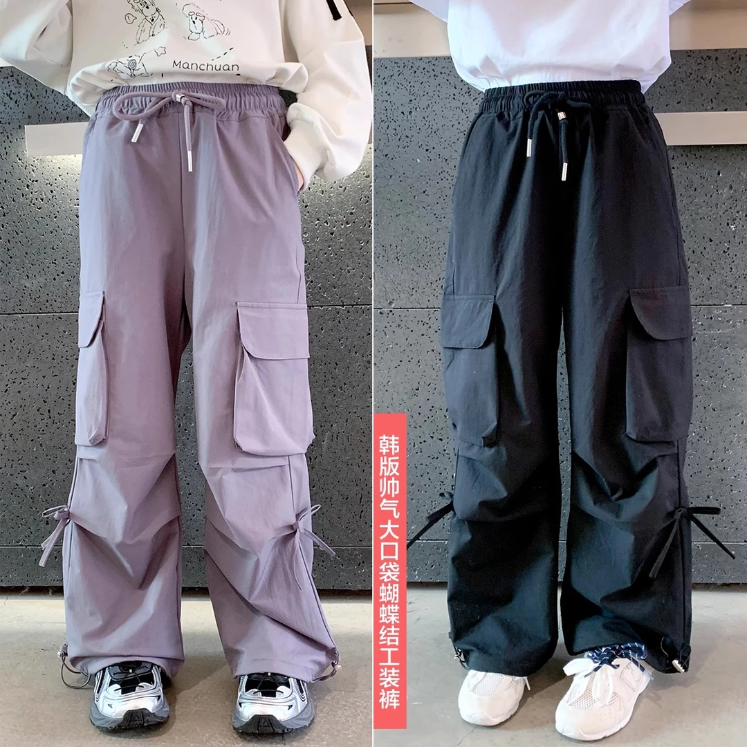 女童裤子春秋装新洋气时髦中大童工装裤春季休闲阔腿长裤潮K25005