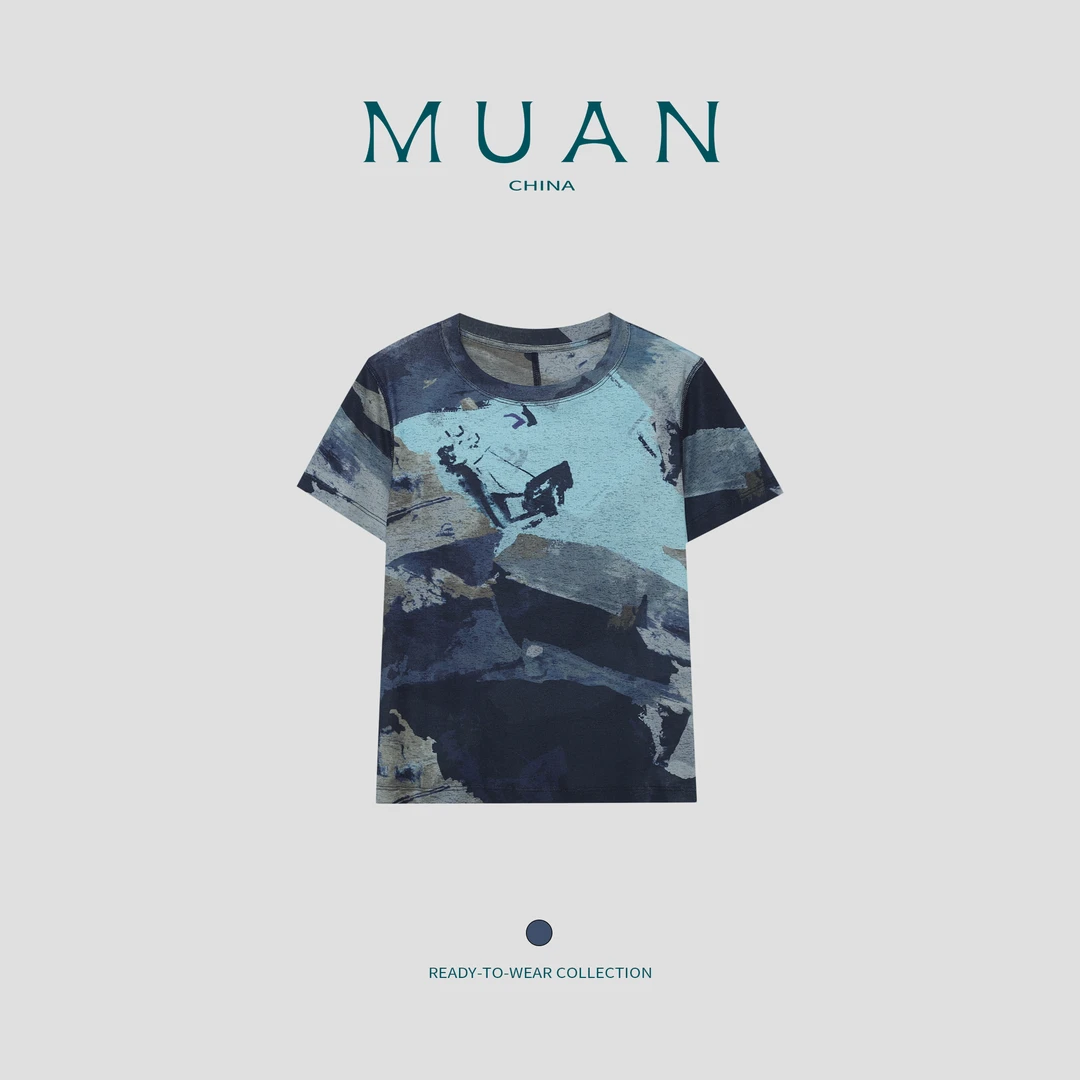 木岸MUAN：《海迷t》定制高级宽松百搭晕染上衣T恤圆领打底MJ-F8321