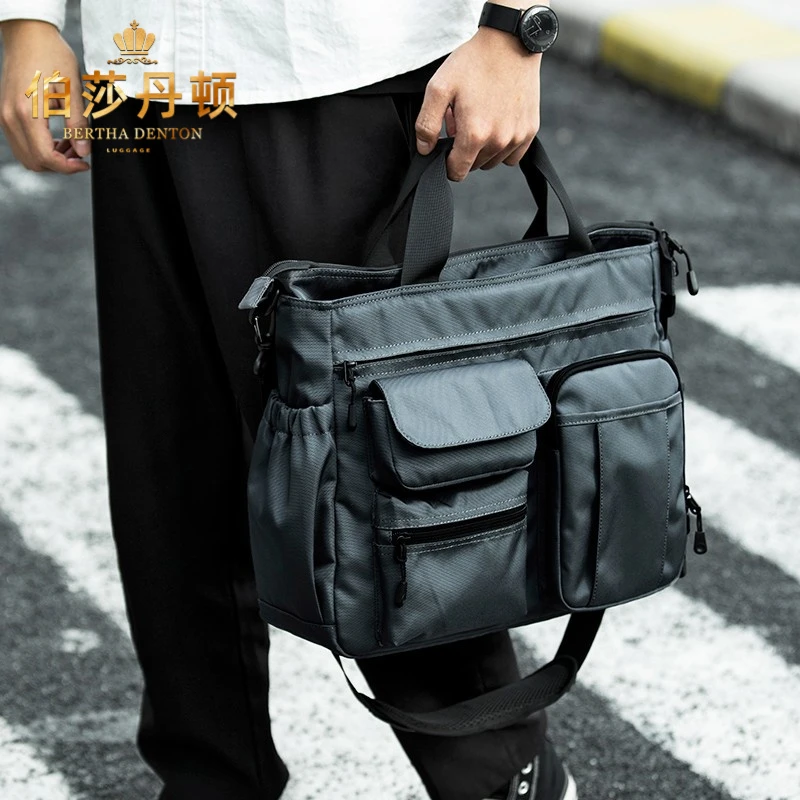 伯莎丹顿通勤男士单肩公文包手提包电脑包斜挎包多功能背包休闲
