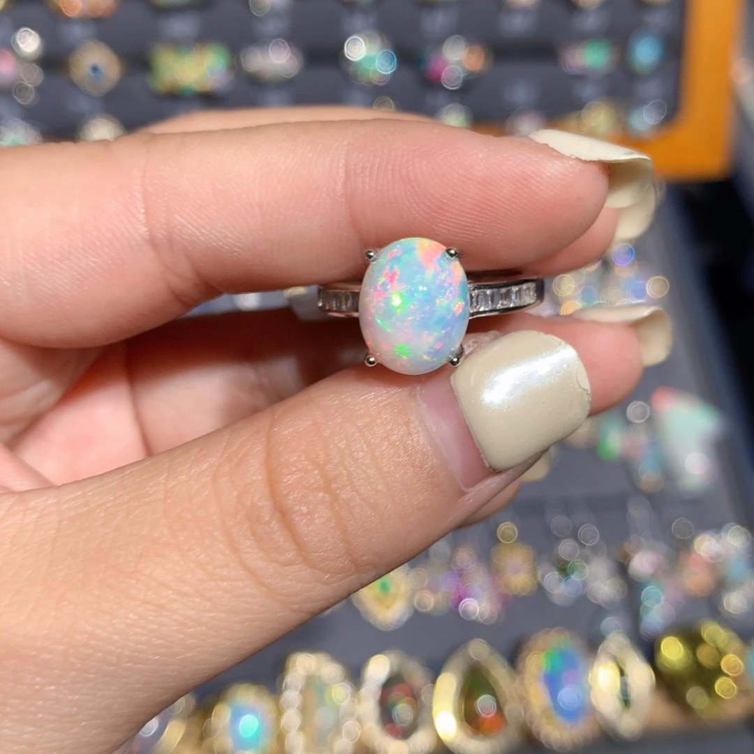 银S925镶嵌欧泊欧泊戒指l