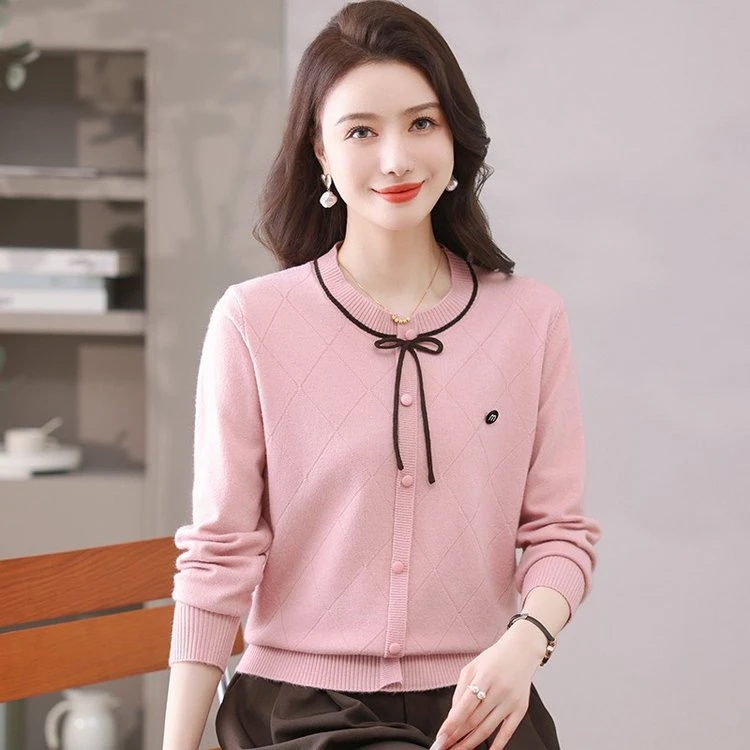 春秋新款气质时尚洋气蝴蝶结圆领休闲舒适显年轻中年妈妈装8936