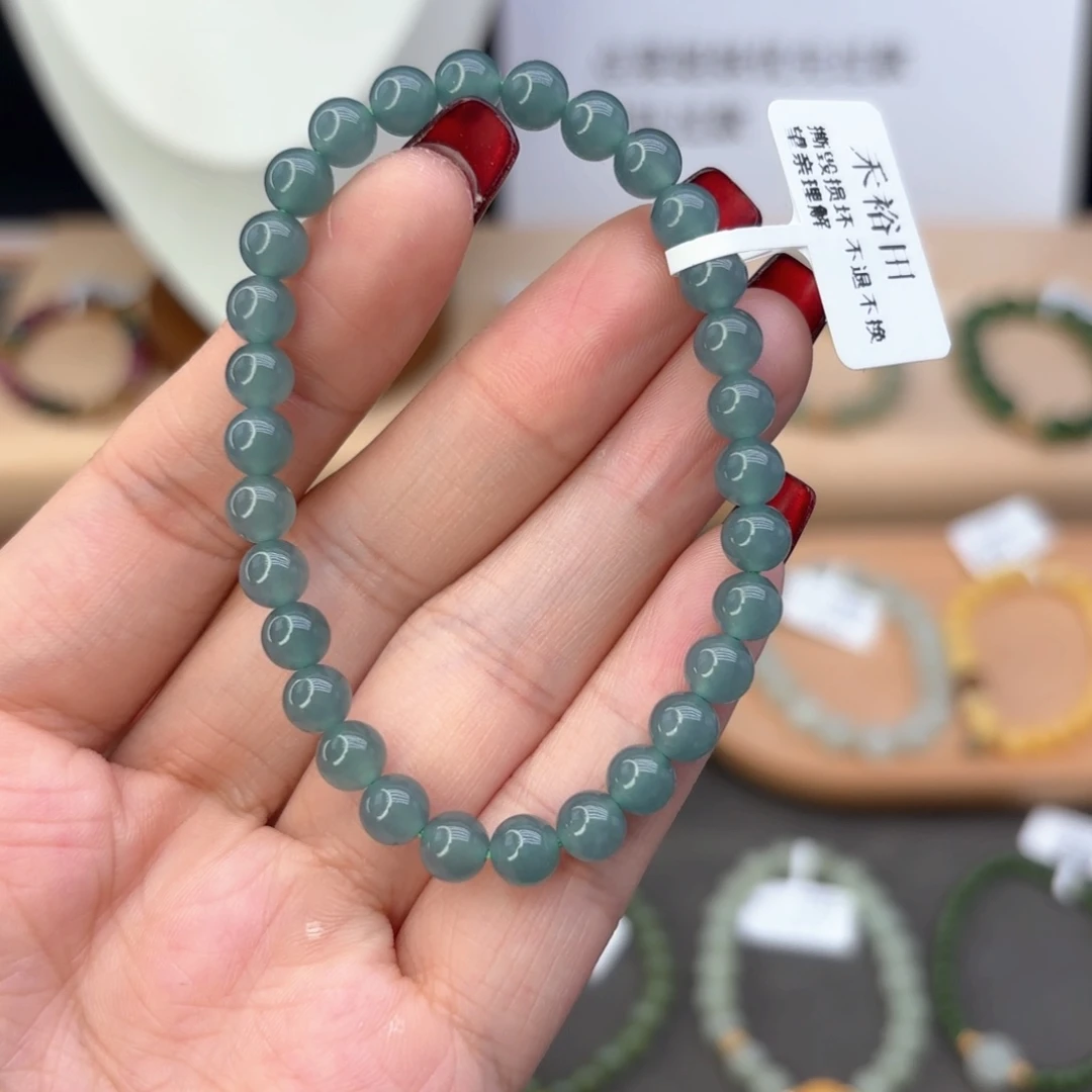 翡翠手链未镶嵌蓝水6mm