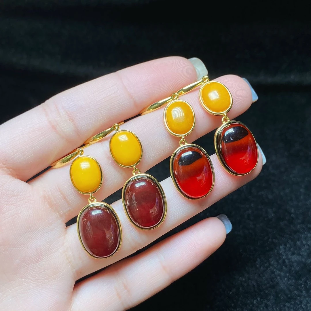 【云上叙】28 V59912-S925银琥珀耳钩-多样性发一件-14×10mm（东哥）