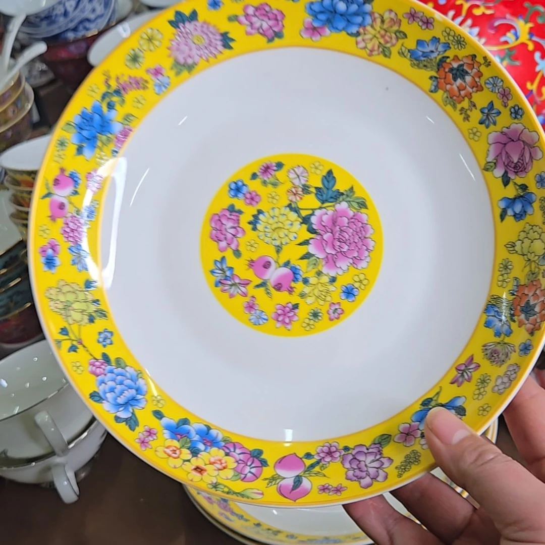 碗微瑕珐琅彩万花8寸4个深盘66666