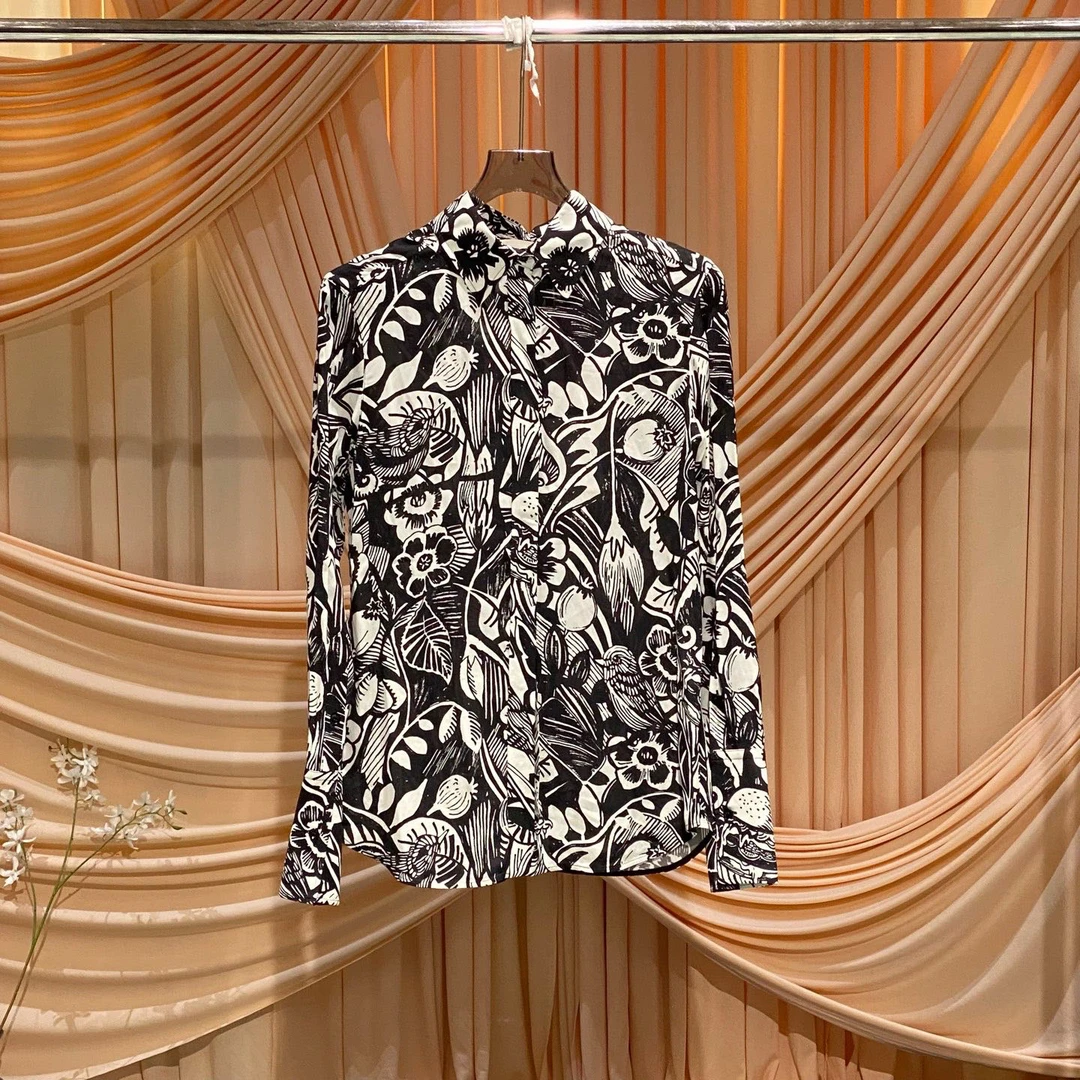 未使用 MaxMara Sportmax黑白花卉长袖衬衫/36码/全新原吊/38545