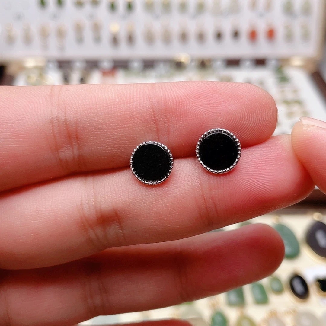 和田玉银S925镶嵌耳饰