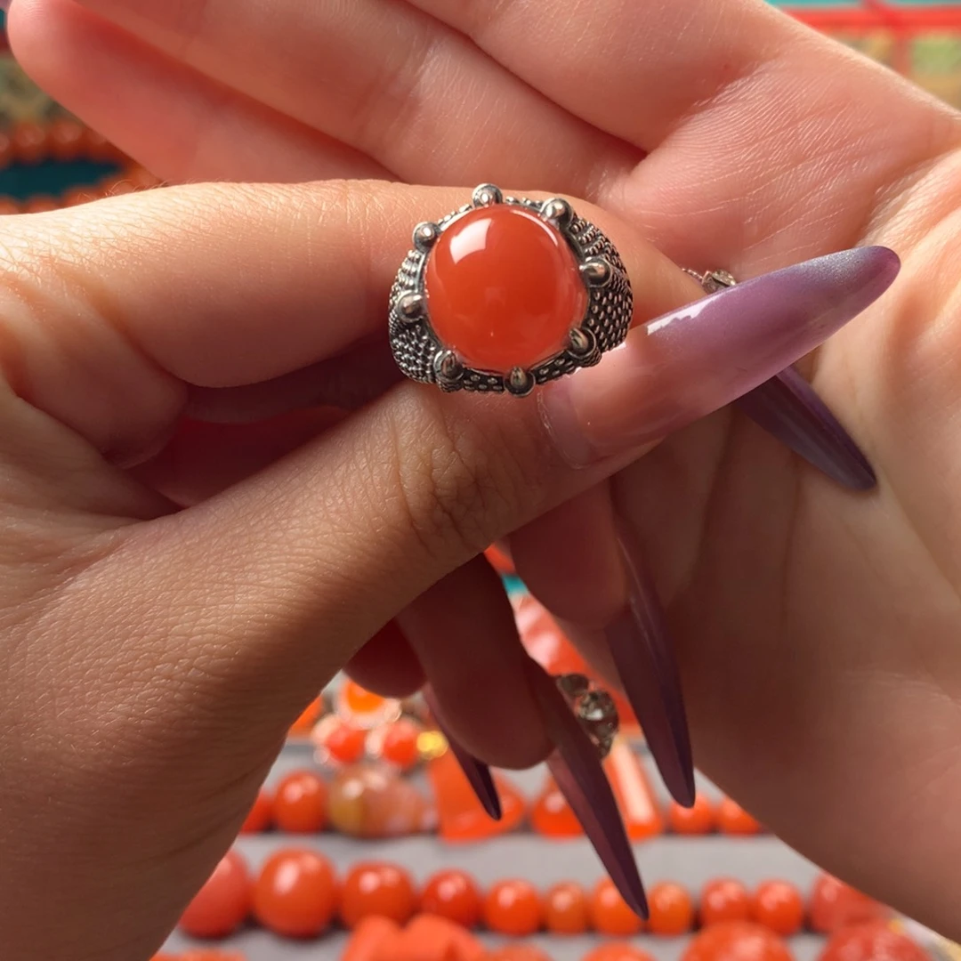 银S925镶嵌戒指南红玛瑙