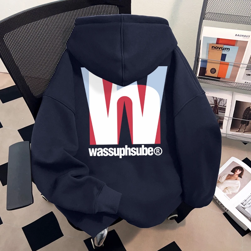 WASSUP HSUBE高街潮酷vibe重磅套头连帽卫衣秋冬款青少年上衣外套