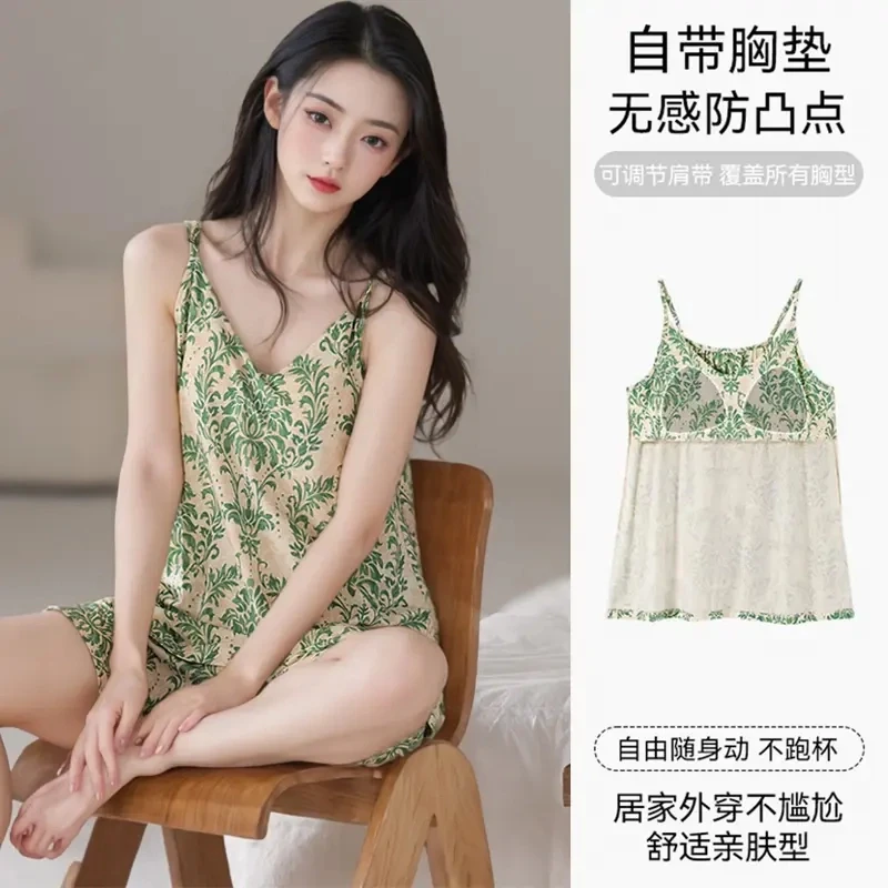 睡衣可外穿带胸垫吊带透气夏天少女休闲2025新款睡衣薄款短裤套装