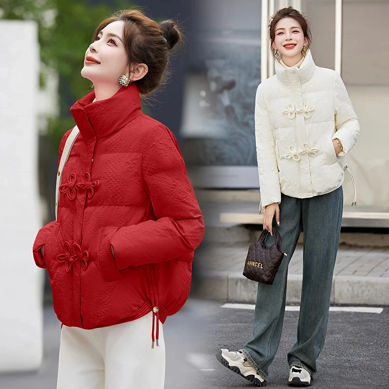 棉服女短款2025新款冬季小个子羽绒棉衣棉袄妈妈小款时尚红色外套
