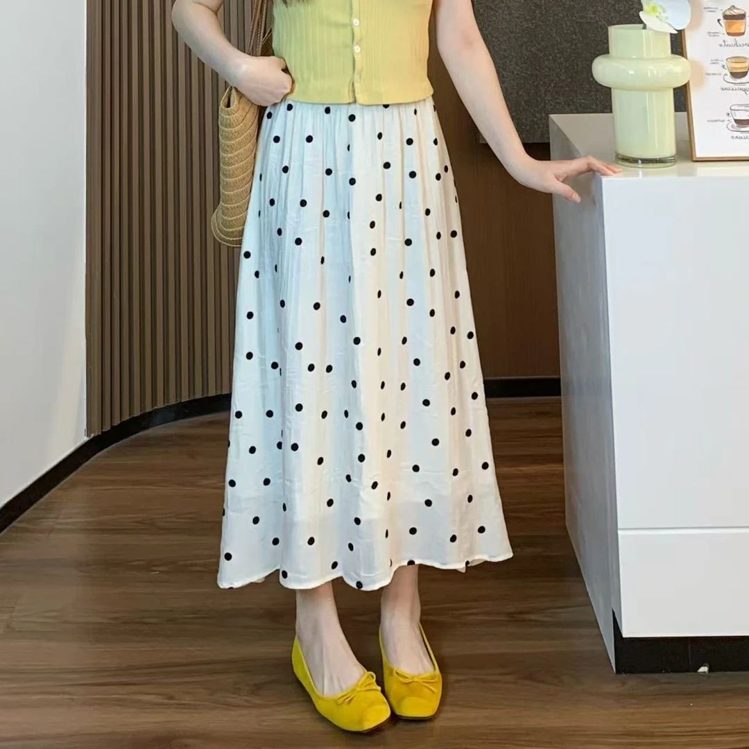 小羽酱小个子定制春夏韩系百搭松紧腰遮肉显瘦A字版波点半身裙