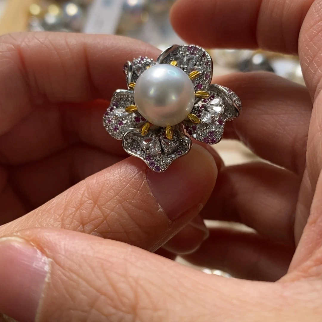 海水珍珠戒指银S925镶嵌