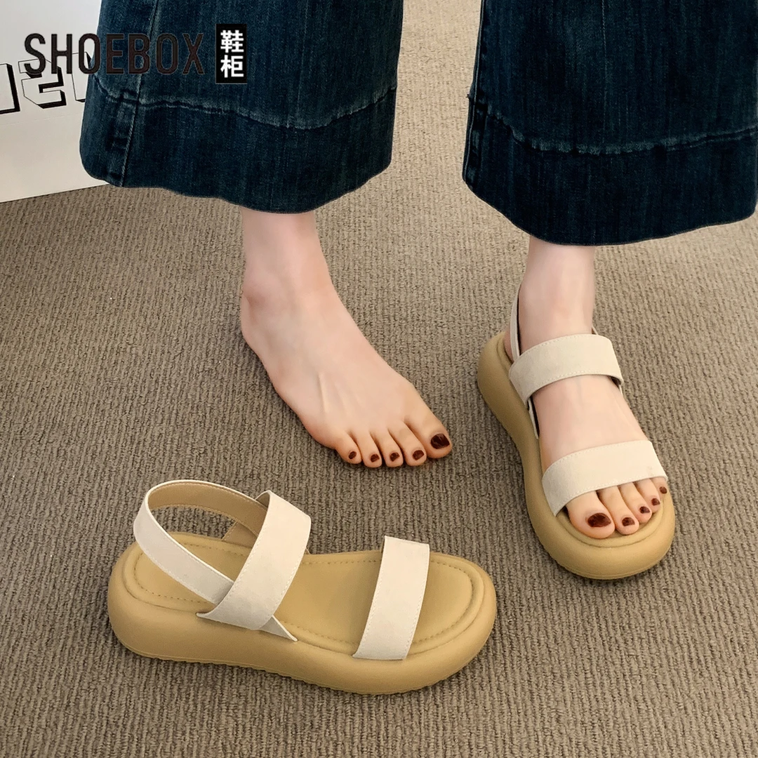 SHOEBOX鞋柜平底凉鞋女夏外穿2025新款配裙子法式罗马凉鞋不累脚
