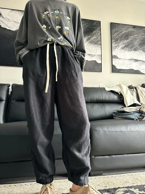 遇见·夏季新款欧韩休闲系带痞帅收口麻裤女